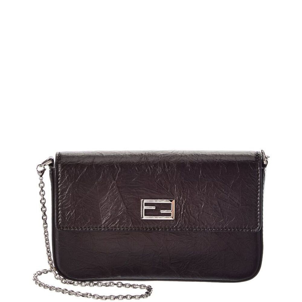 Fendi Tube Leather Compact Wallet On Chain, Black